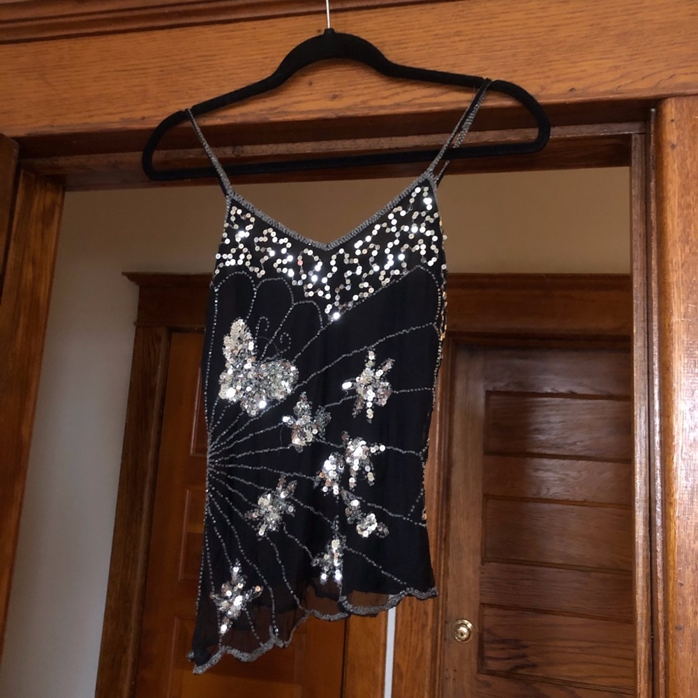 Lipstick Black & Silver Sequins Beaded Camisole Top XXS
